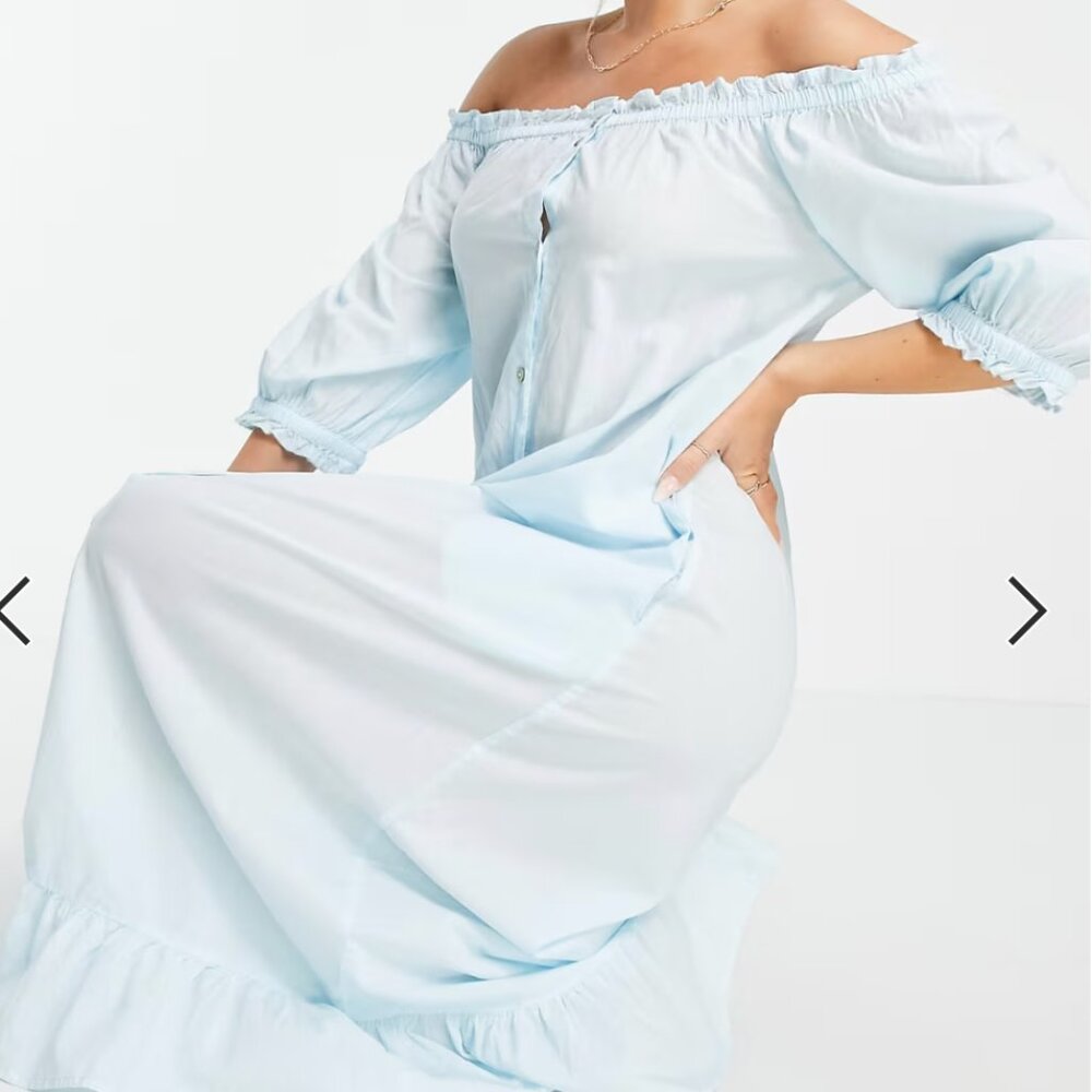 Y.A.S Exclusive sleep dress pajamas nightwear nightgown with ruffle hem in blue